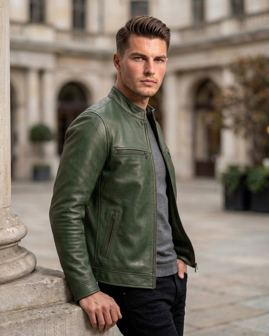 Men's Red Slim Fit Leather Jacket
