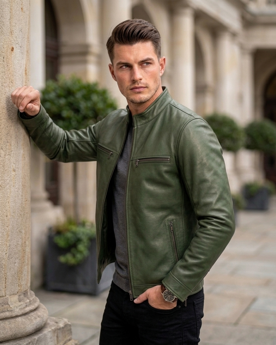 Men's Red Slim Fit Leather Jacket