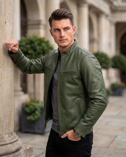 Men's Red Slim Fit Leather Jacket