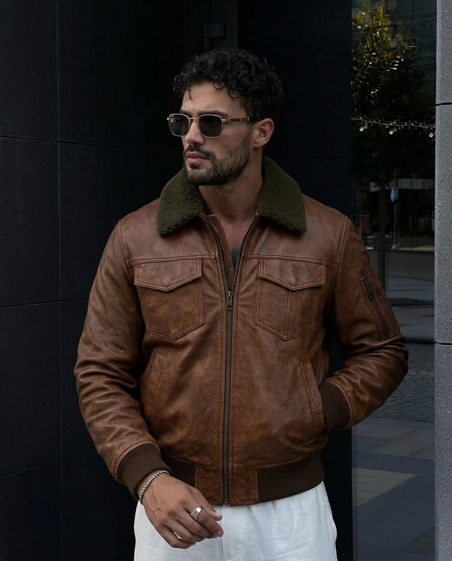 Vintage Brown Aviator Leather Jacket