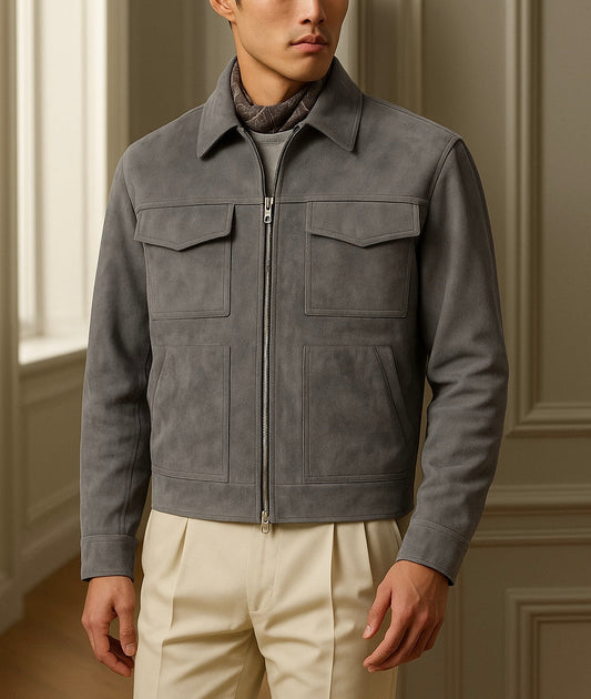 Men's Gray Suede Leather Jacket