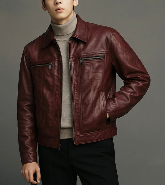 Men's Burgundy Leather Jacket