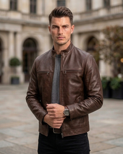 Men's Red Slim Fit Leather Jacket