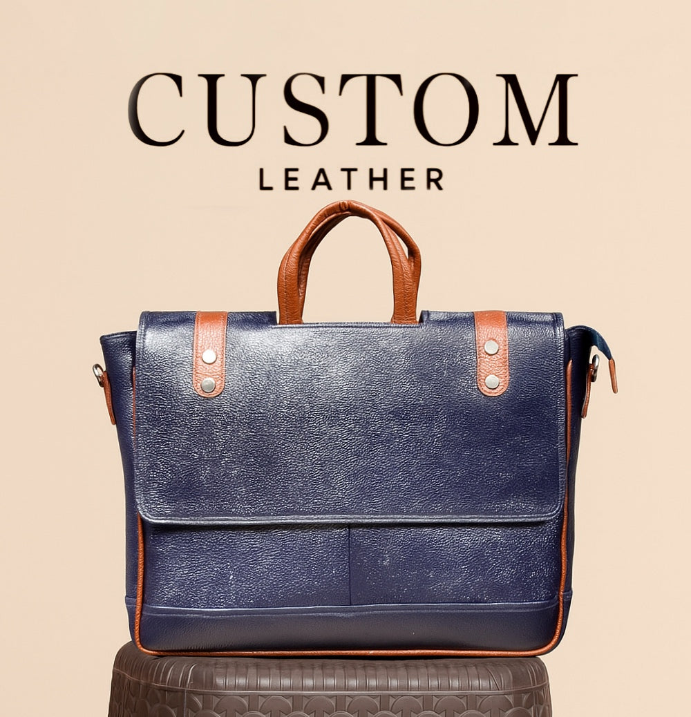Navy & Tan Leather Messenger Bag
