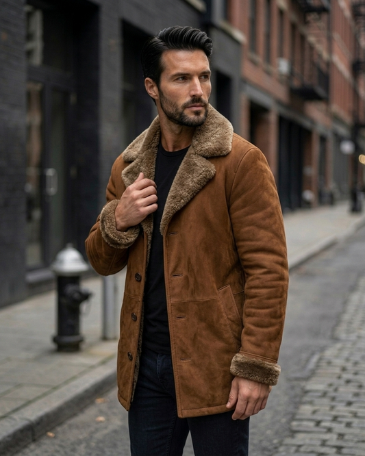 Furlong Brown Suede Leather Coat