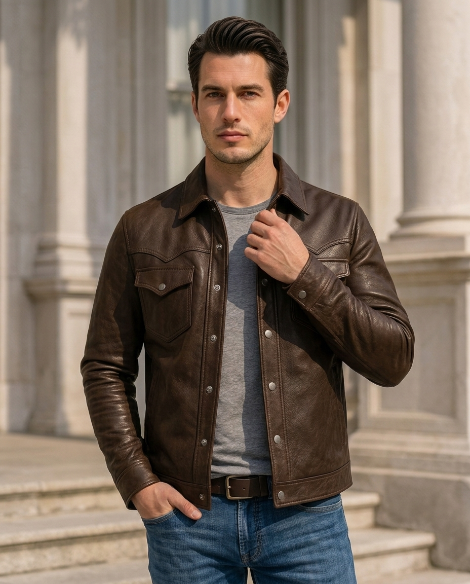Men's Dark Brown Western-Style Leather Jacket