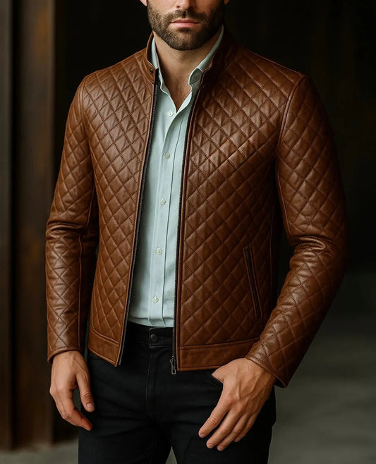 Men's Brown Quilted Leather Jacket Custom Leathers