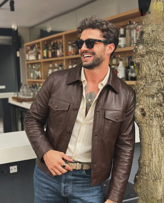 Men's Classic Brown Leather Shirt Jacket