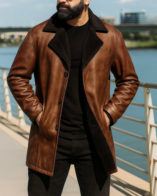 Men's Tan Leather Jacket Classic Fit