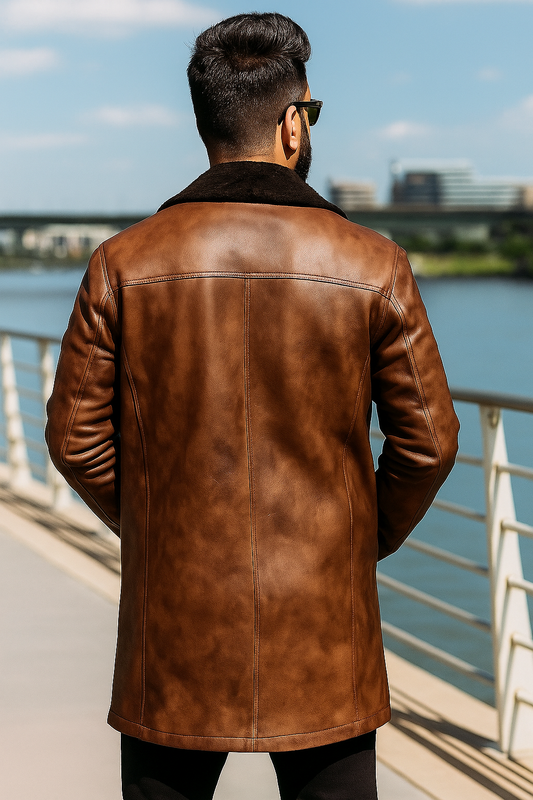 Men's Tan Leather Jacket Classic Fit