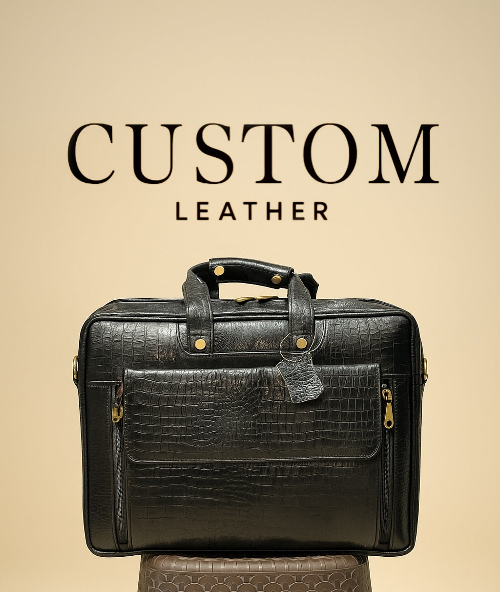 Black Croc Leather Laptop Bag