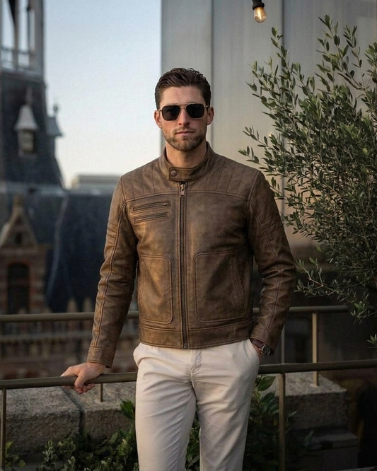 Men's Brown Moto Leather Jacket