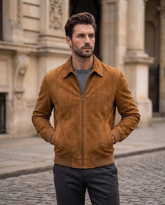 Men's Classic Tan Suede Zip Jacket