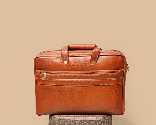 Tan Croc Leather Laptop Bag