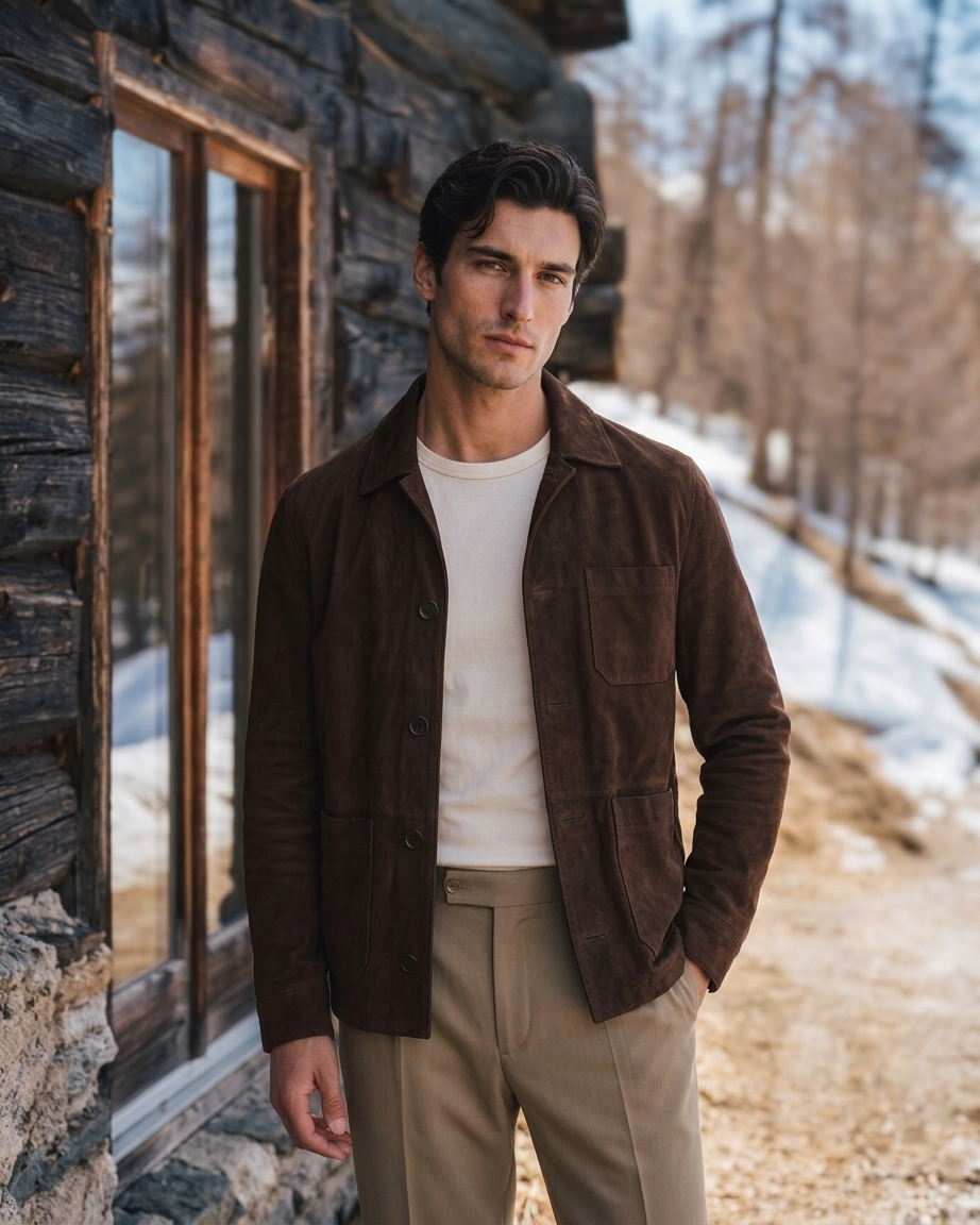 Men's Dark Brown Suede Jacket