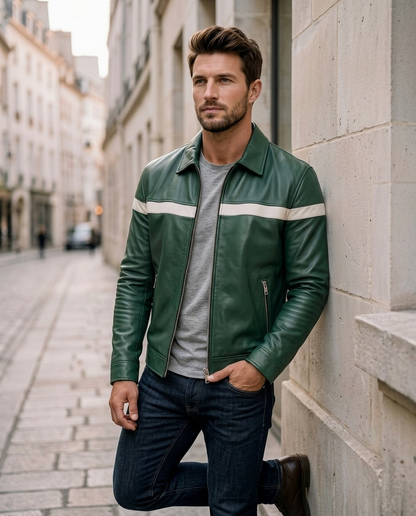 men's green leather jacket
