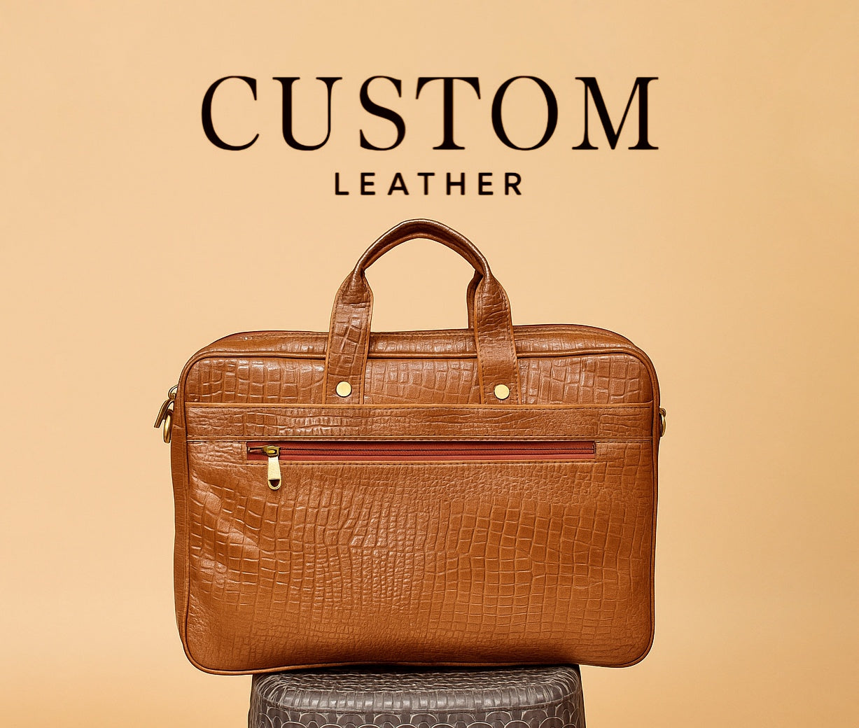 Textured Tan Leather Laptop Bag