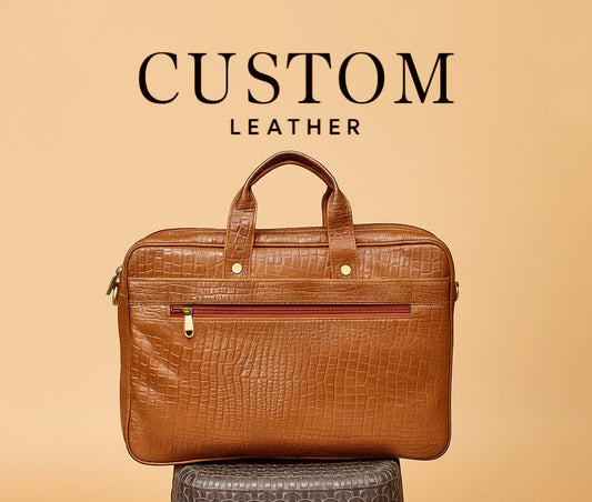 Textured Tan Leather Laptop Bag