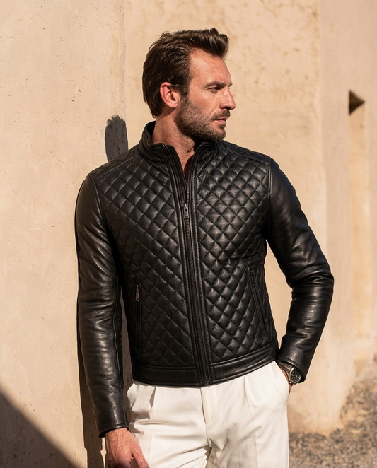 Men's Black Quilted Leather Biker Jacket