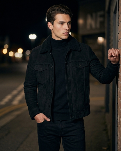 Men's Tan Suede Shearling Collar Jacket