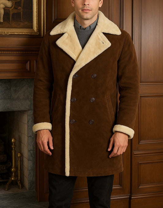 Men's Shearling Lined Brown Suede Double