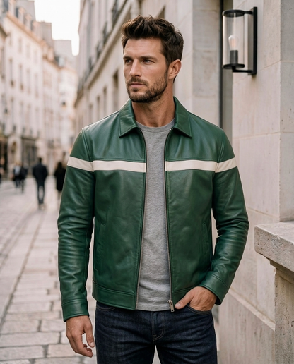 men's green leather jacket