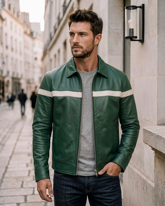 men's green leather jacket