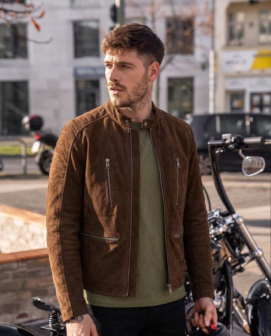 Men's Brown Suede Cafe Racer Jacket