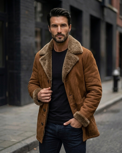 Furlong Brown Suede Leather Coat