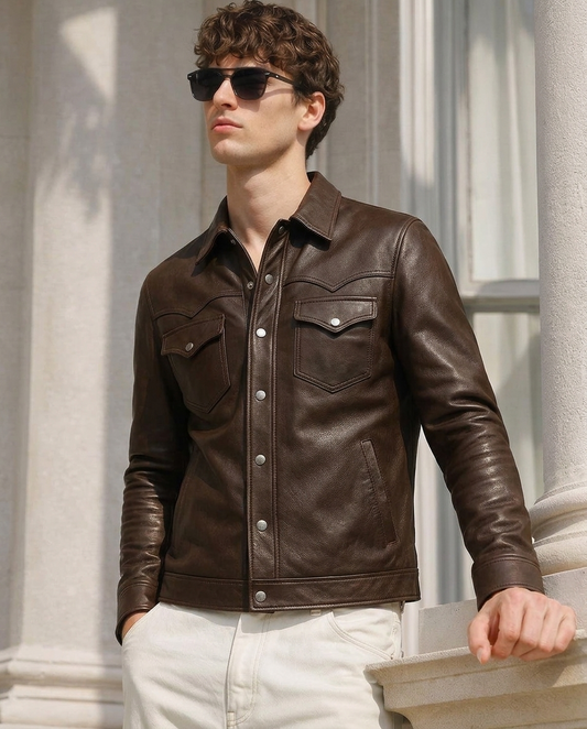 Men's Dark Brown Western-Style Leather Jacket