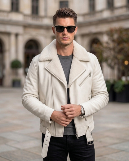 Men's Classic Black Shearling-Lined Aviator Leather Jacket