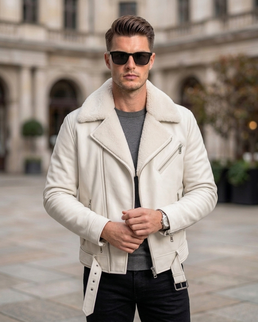 Men's Classic Black Shearling-Lined Aviator Leather Jacket