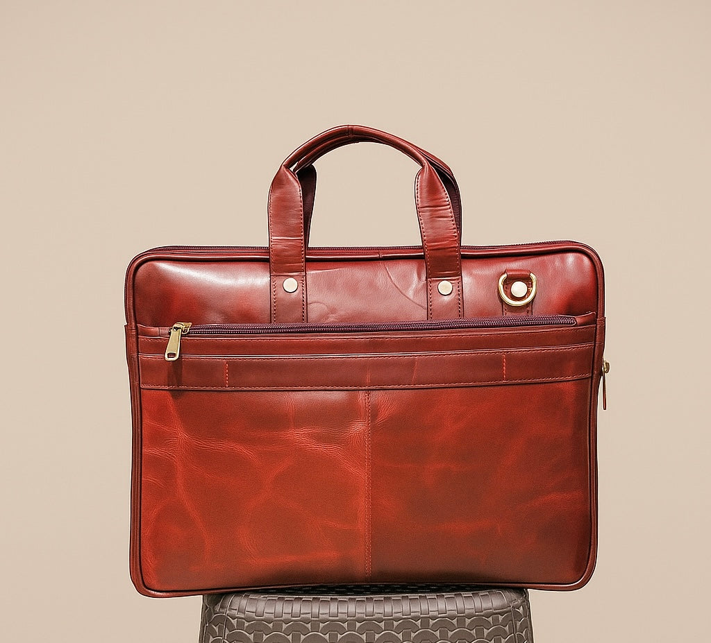 Classic Maroon Leather Laptop Bag
