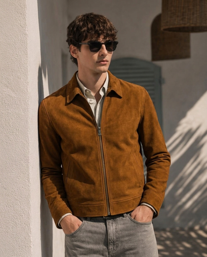 Men's Classic Tan Suede Zip Jacket