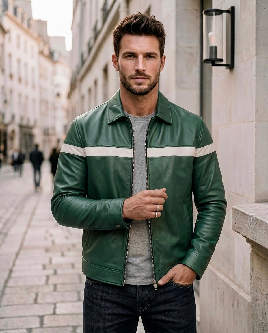 men's green leather jacket