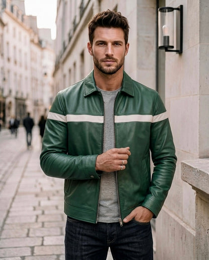 men's green leather jacket