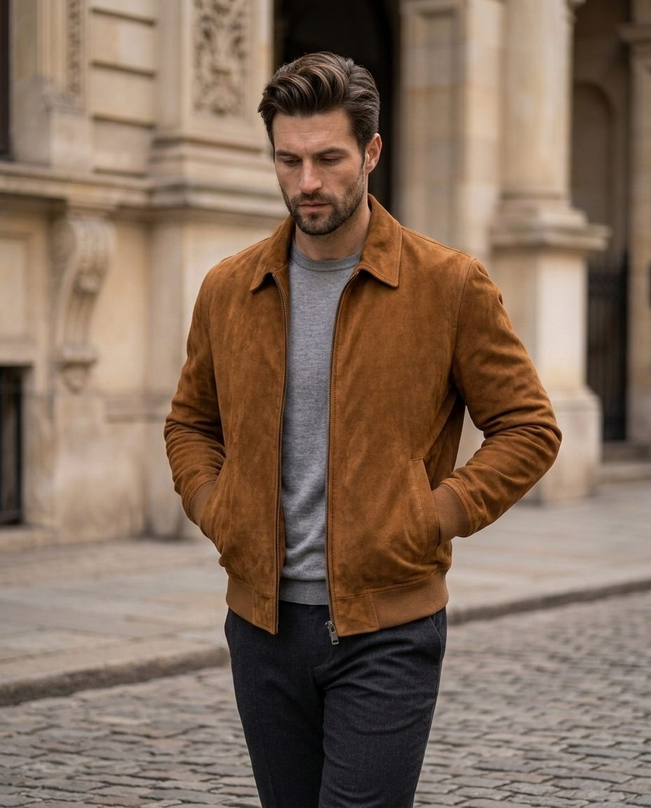 Men's Classic Tan Suede Zip Jacket