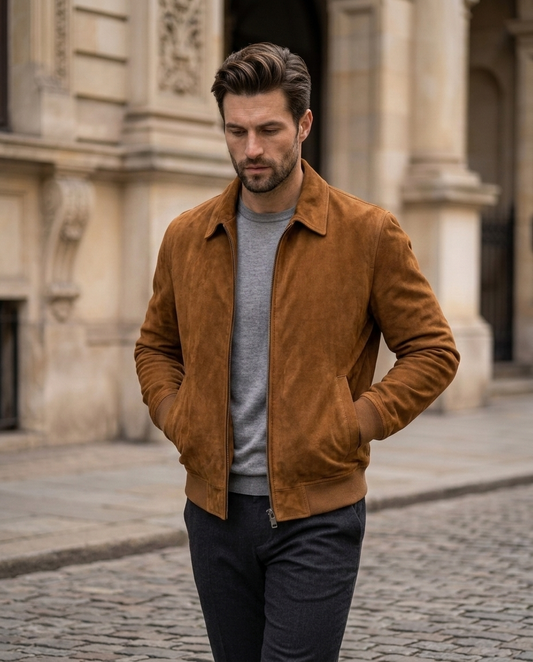 Men's Classic Tan Suede Zip Jacket