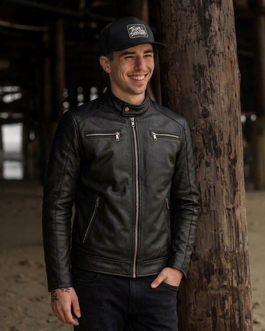 Men's Black Leather Moto Jacket