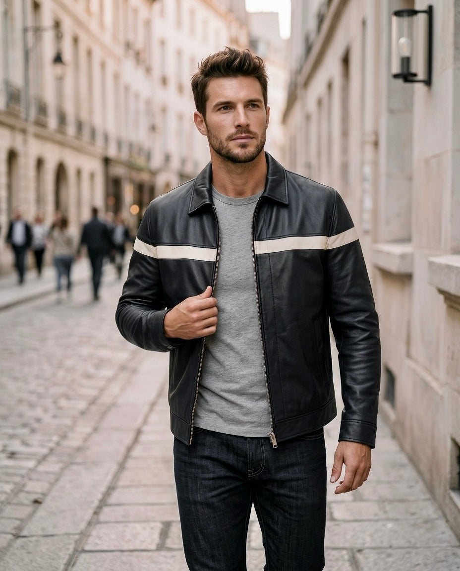 men's green leather jacket