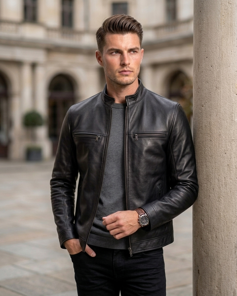 Men's Red Slim Fit Leather Jacket