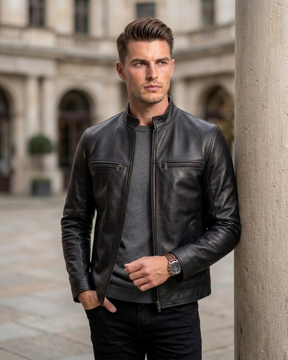 Men's Red Slim Fit Leather Jacket