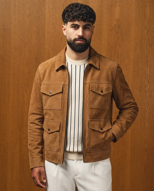 Men's Tan Suede Leather Jacket