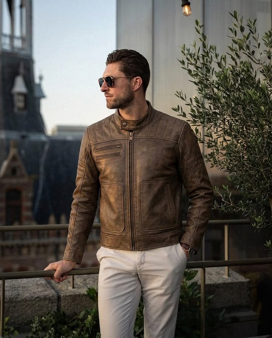 Men's Brown Moto Leather Jacket