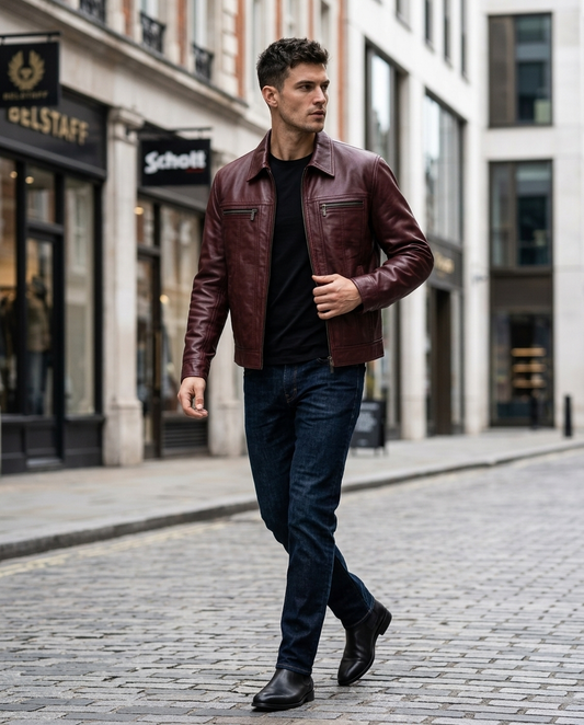 Men's Burgundy Leather Jacket