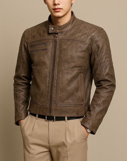 Men's Brown Moto Leather Jacket
