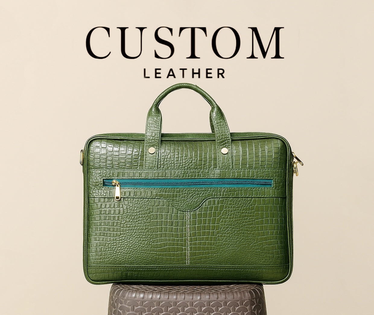 Croc Green Leather Laptop Bag