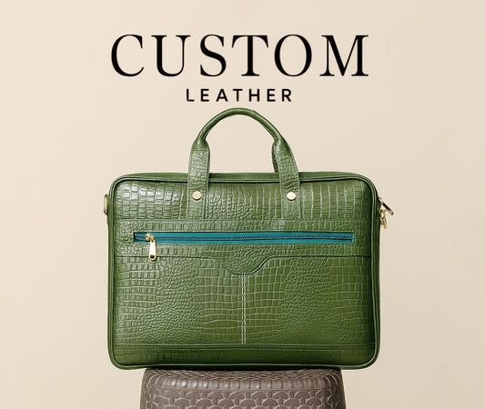 Croc Green Leather Laptop Bag
