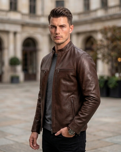 Men's Red Slim Fit Leather Jacket