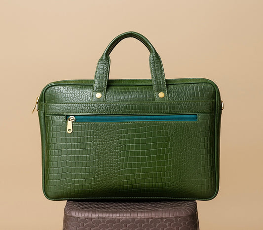 Green Croc Leather Laptop Bag
